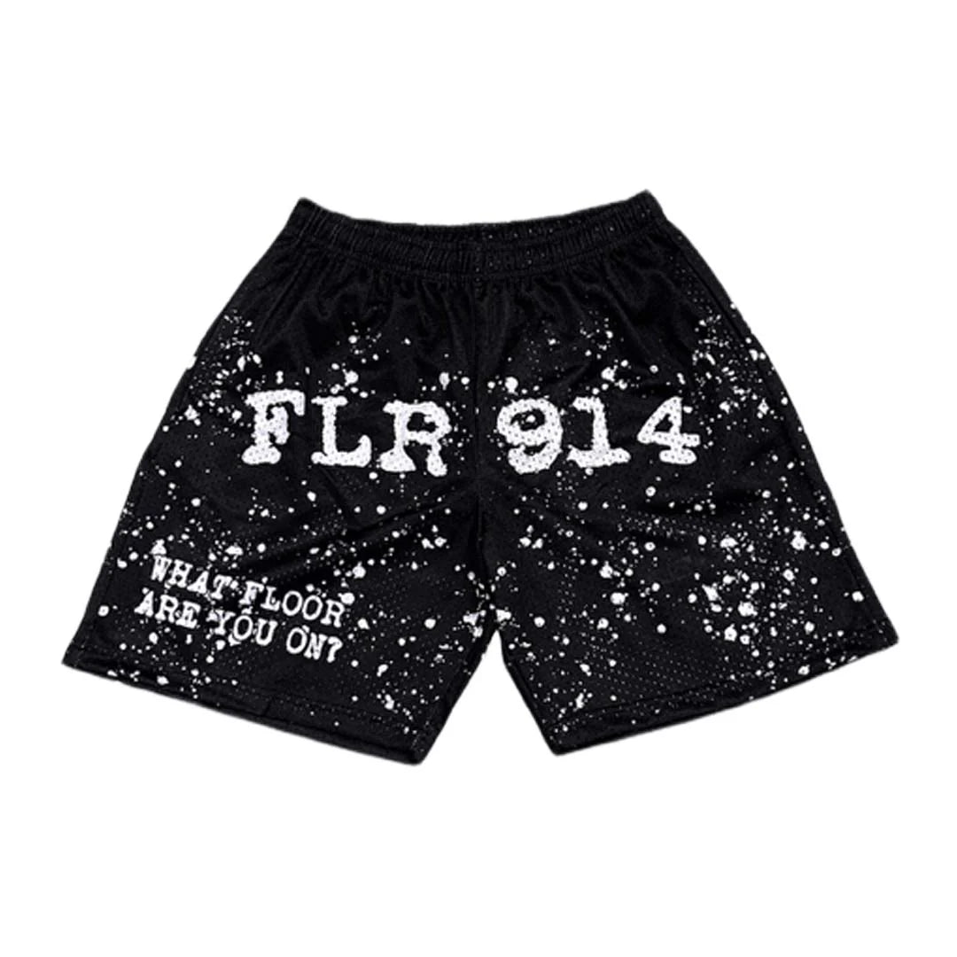 FLOOR 914 PAINT SPLATTER MESH SHORTS (BLK)
