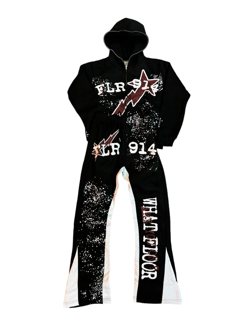 FLOOR 914 FULL SWEATSUIT BLACK/RED RHINESTONE