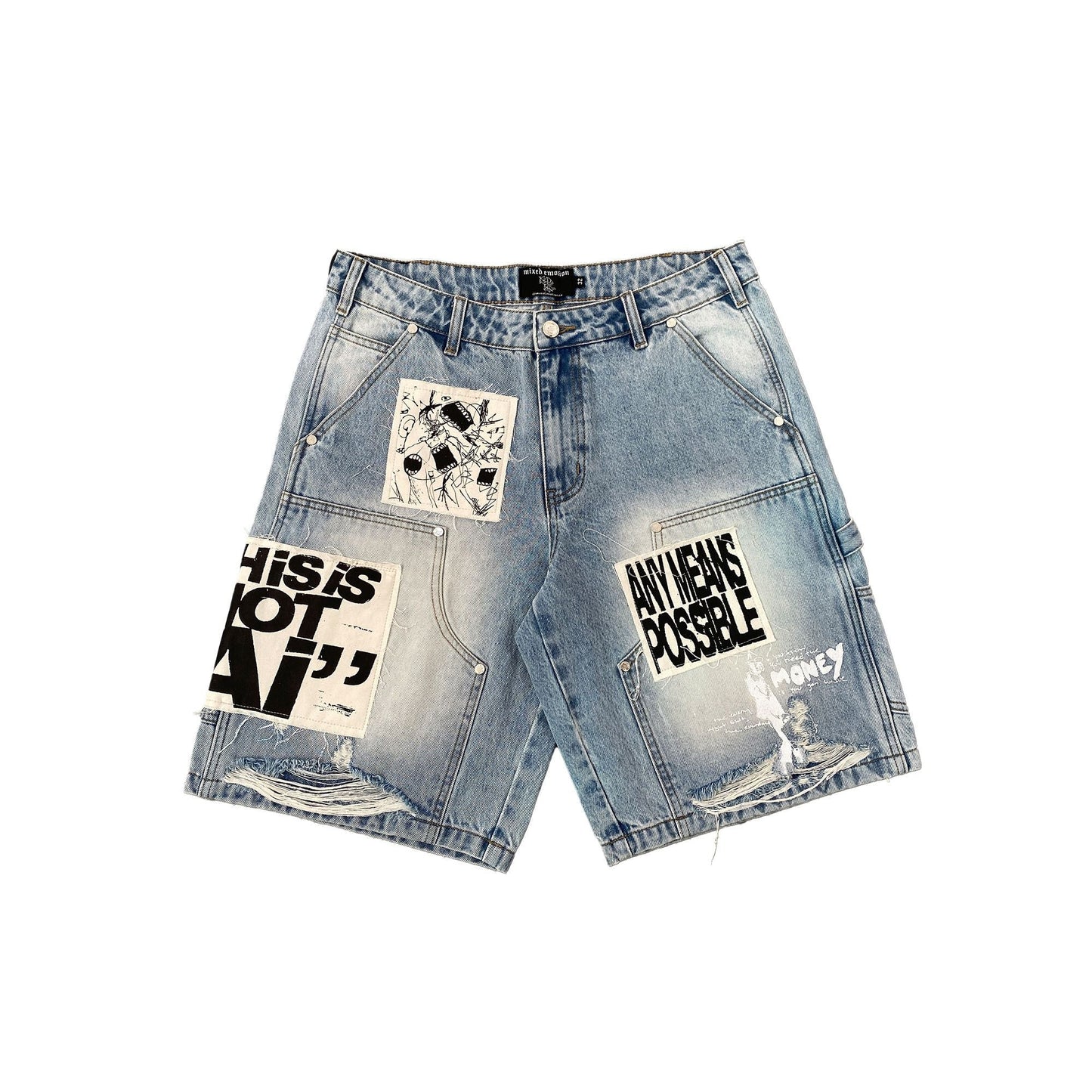 MIXED EMOTIONS AI BLUE JORTS