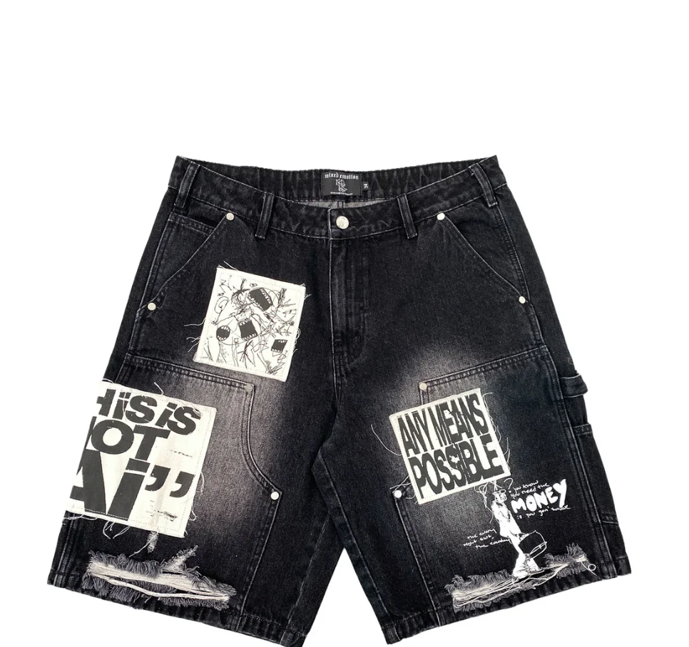 Mixed Emotions 'AI' Black Jean Shorts