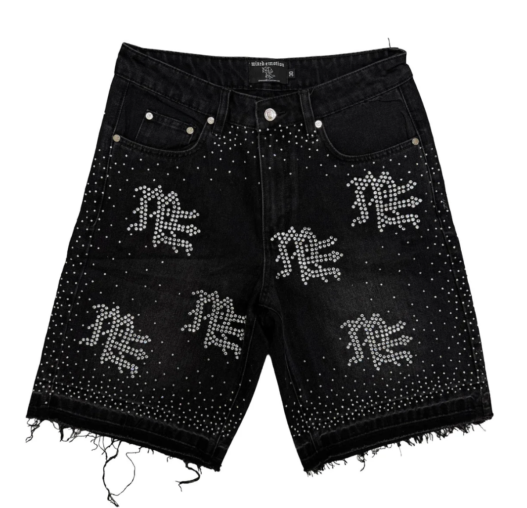 Mixed Emotions 'ME Rhinestone' Black Jean Shorts