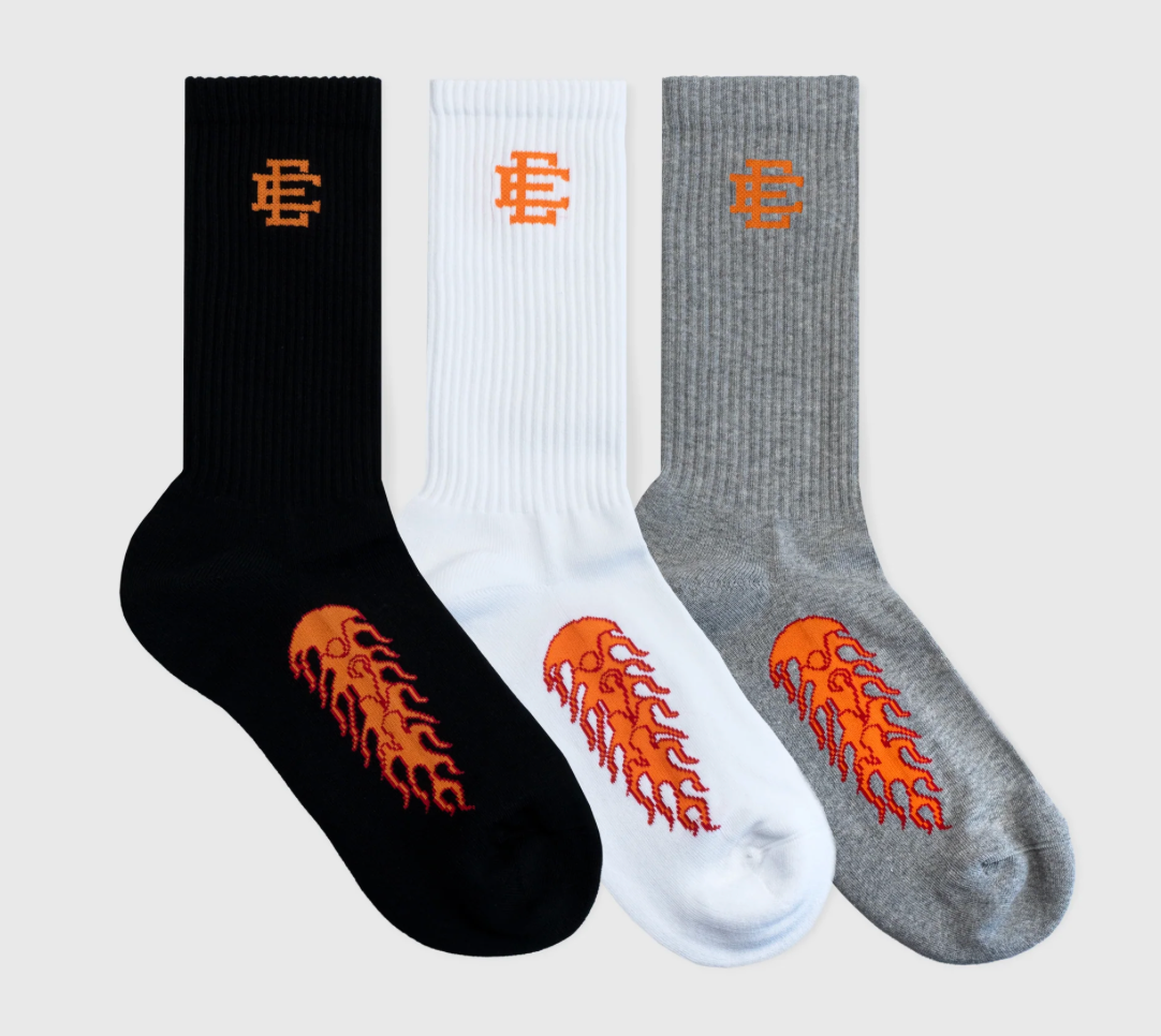 EE 3-PACK FLAME SOCKS B/W/G