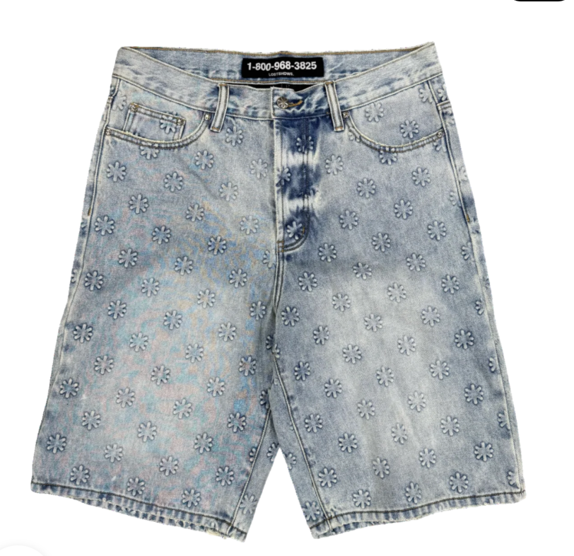 LOSTSHDWS EMBOSSED DENIM SHORT (BLUE)