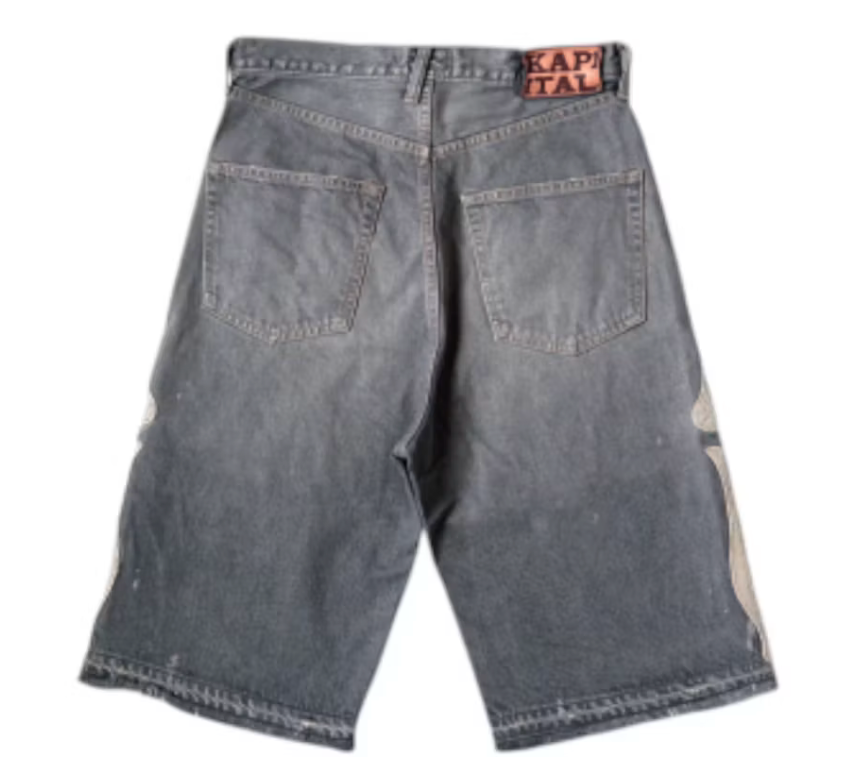 Kapital 14 Oz Denim 5P Bone Embroidery Shorts 'BLACK'