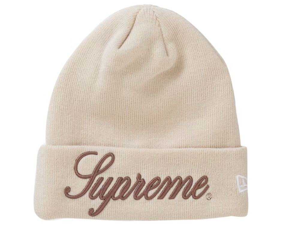 SUPREME NEW ERA SCRIPT BEANIE NATURAL