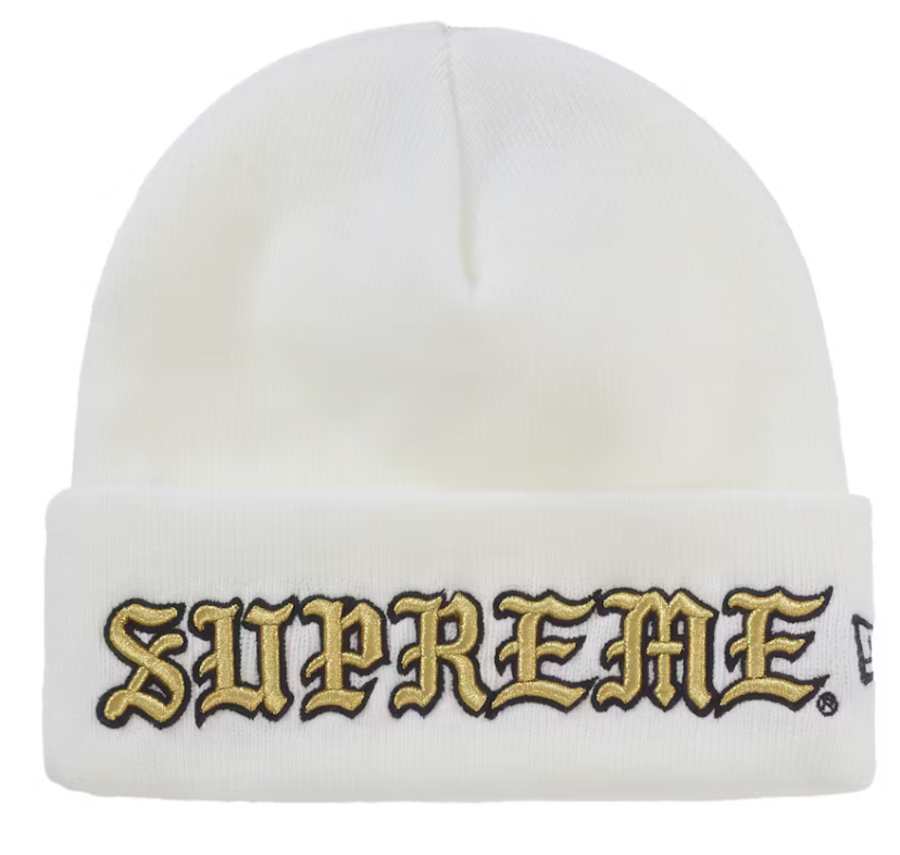 SUPREME NEW ERA OLD ENGLISH BEANIE WHITE