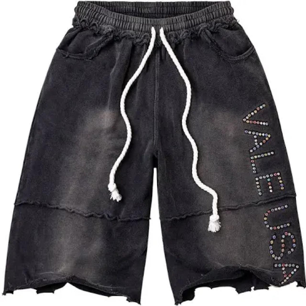 VALE BLACK ACID WASH 3/4 SWEATSHORTS