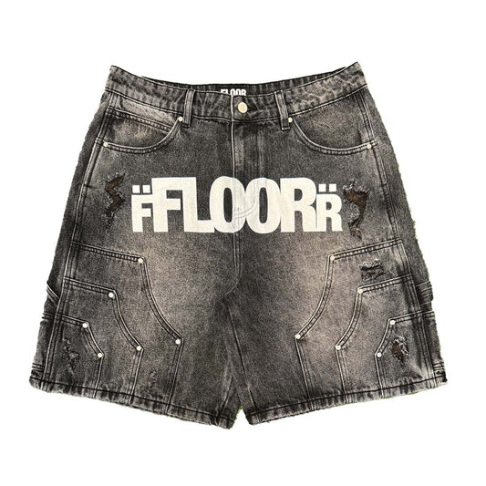 FLOOR 914 UNIFORM JEAN SHORTS (BLK WASH)