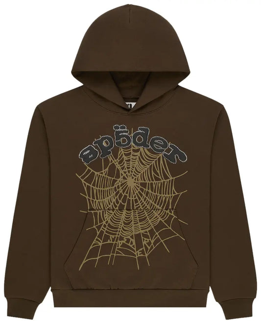 BROWN OG WEB VVS SP5DER HOODIE