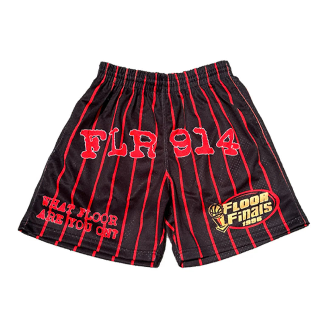 FLOOR 914 PINSTRIPE MESH SHORTS (BLK/RED)