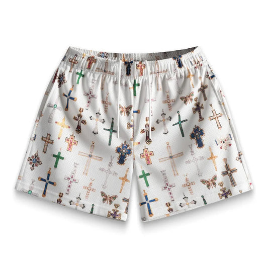 BRAVEST STUDIOS WHITE CROSS SHORTS
