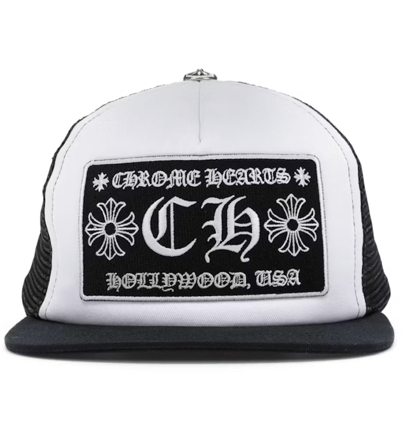 CHROME HEARTS WHITE HOLLYWOOD TRUCKER HAT