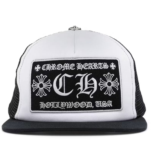 CHROME HEARTS WHITE HOLLYWOOD TRUCKER HAT