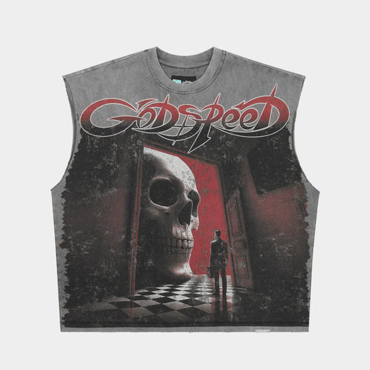 GODSPEED FATE'S DOORSTEP SLEEVELESS T-SHIRT (GREY WASH)