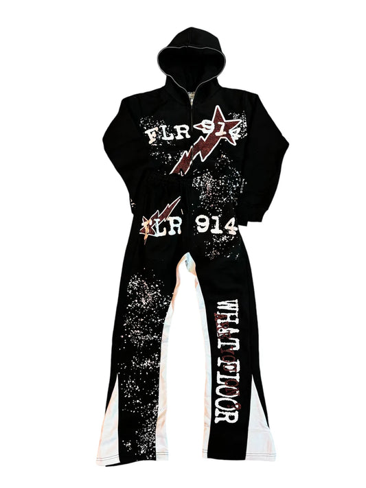 FLOOR 914 FULL SWEATSUIT BLACK/RED RHINESTONE