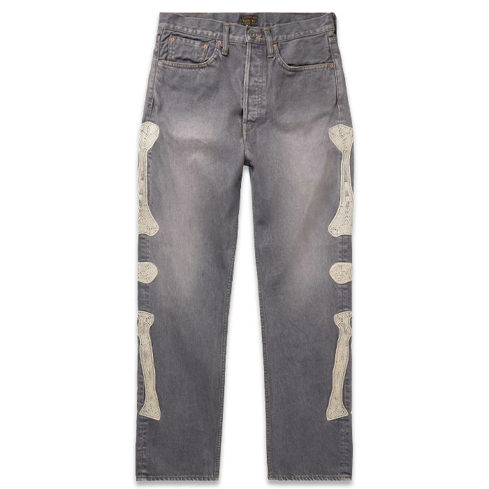 KAPITAL SKELETON BONE BLACK WASHED DENIM JEANS