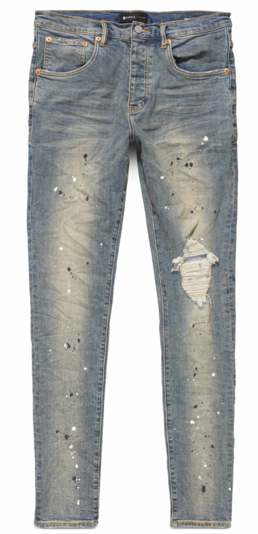 PURPLE JEANS P002 MID INDIGO DESTROY PAINT