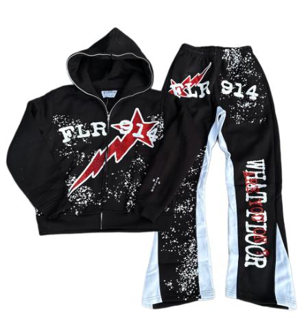 FLOOR 914 FULL SWEATSUIT BLACK/RED RHINESTONE