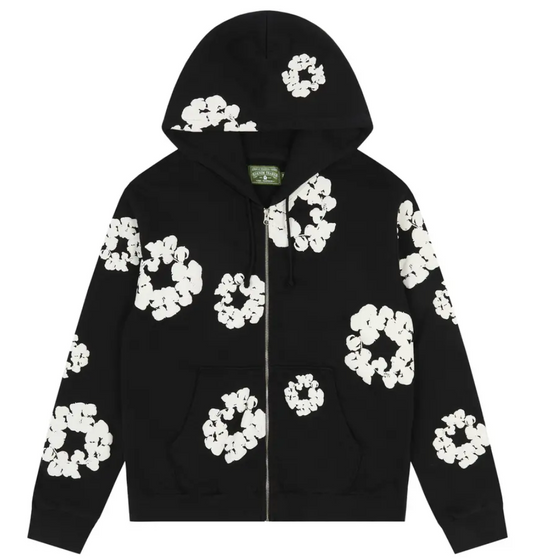 DENIM TEAR ZIP-UP HOODIE (BLACK)
