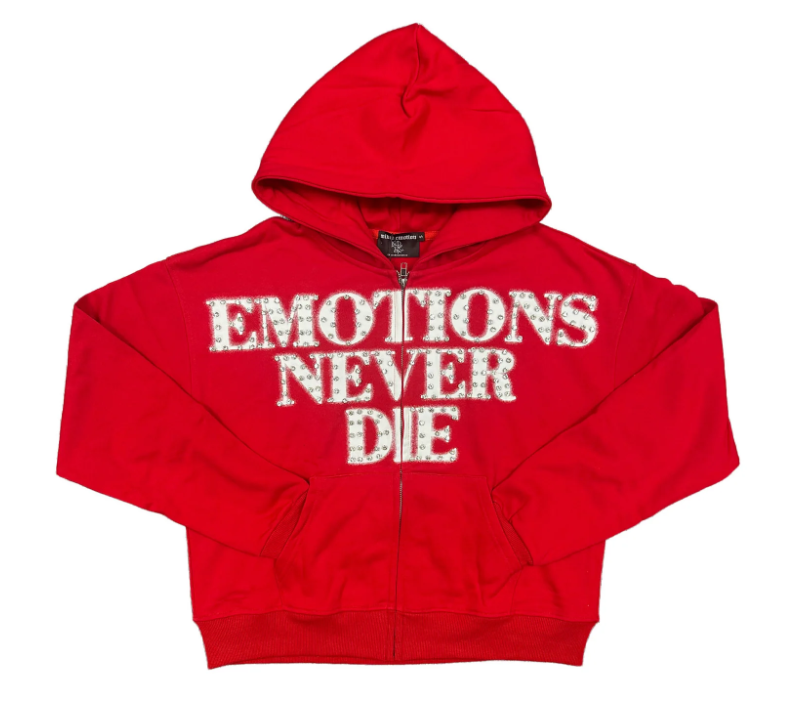 MIXED EMOTIONS 'END' RHINESTONE HOODIE RED