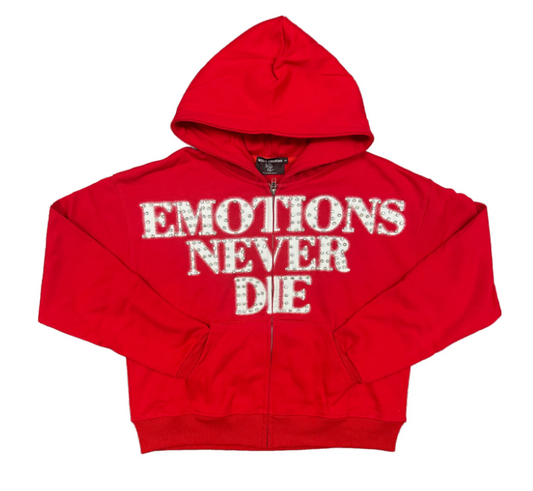 MIXED EMOTIONS 'END' RHINESTONE HOODIE RED