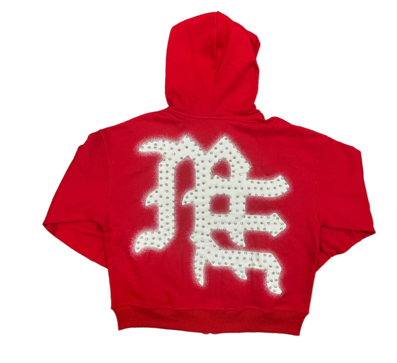 MIXED EMOTIONS 'END' RHINESTONE HOODIE RED