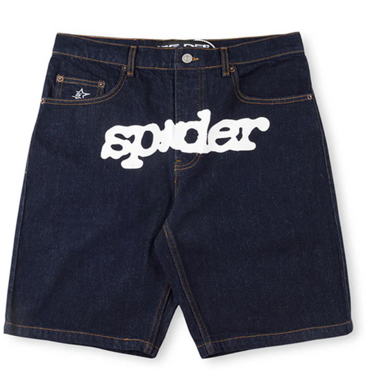 SP5DER INDIGO V3 LOGO DENIM SHORTS