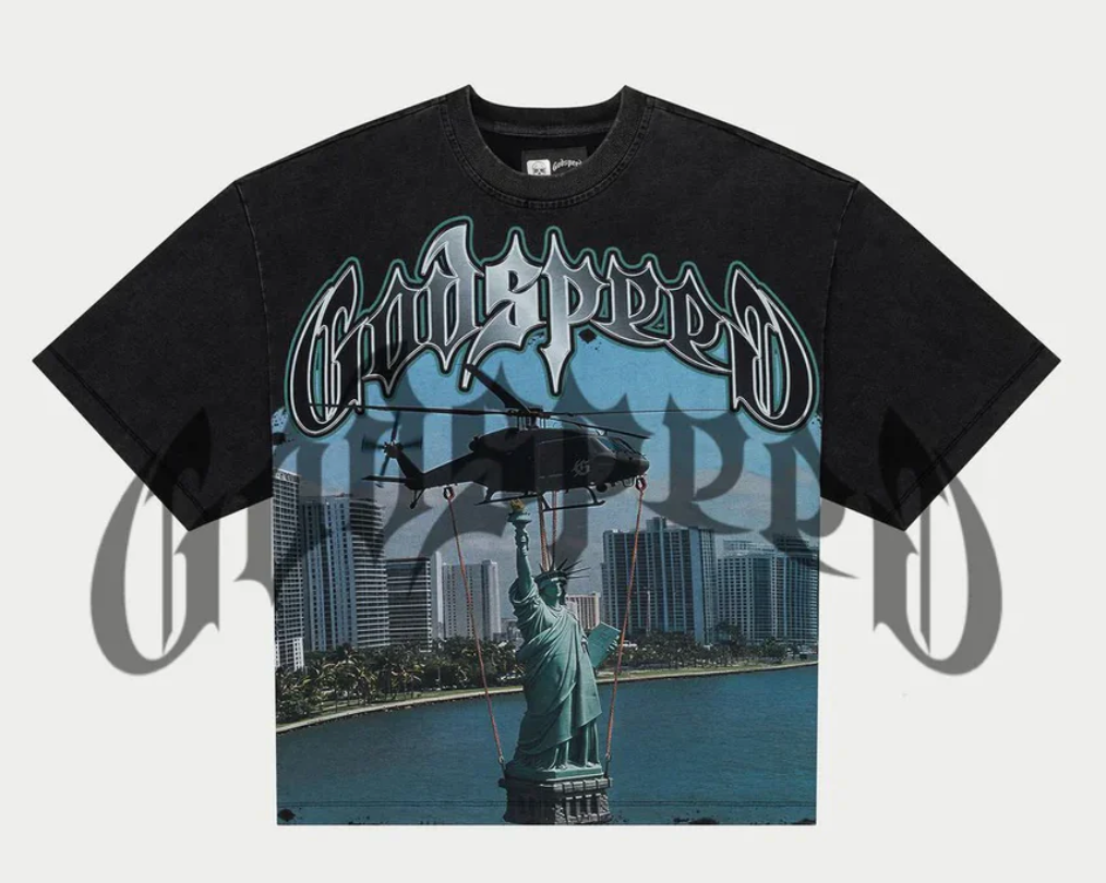 GODSPEED “JFK to MIA” TEE (BLACK WASH)