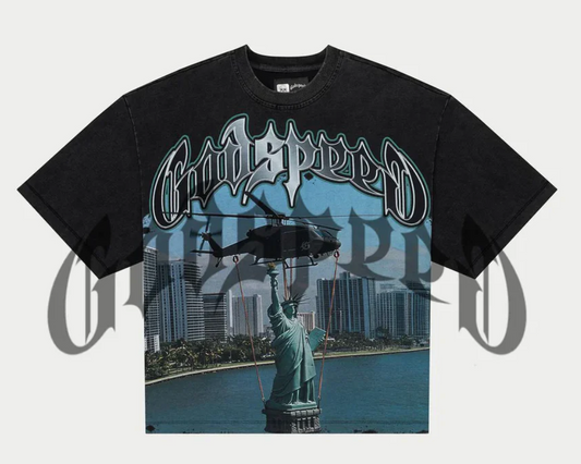 GODSPEED “JFK to MIA” TEE (BLACK WASH)