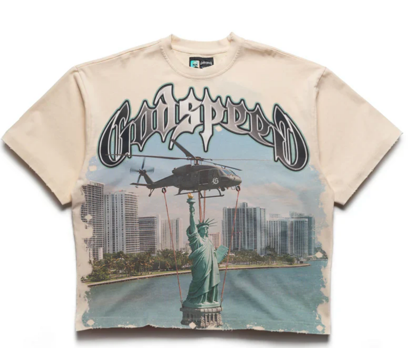 GODSPEED JFK TO MIA T-SHIRT BONE
