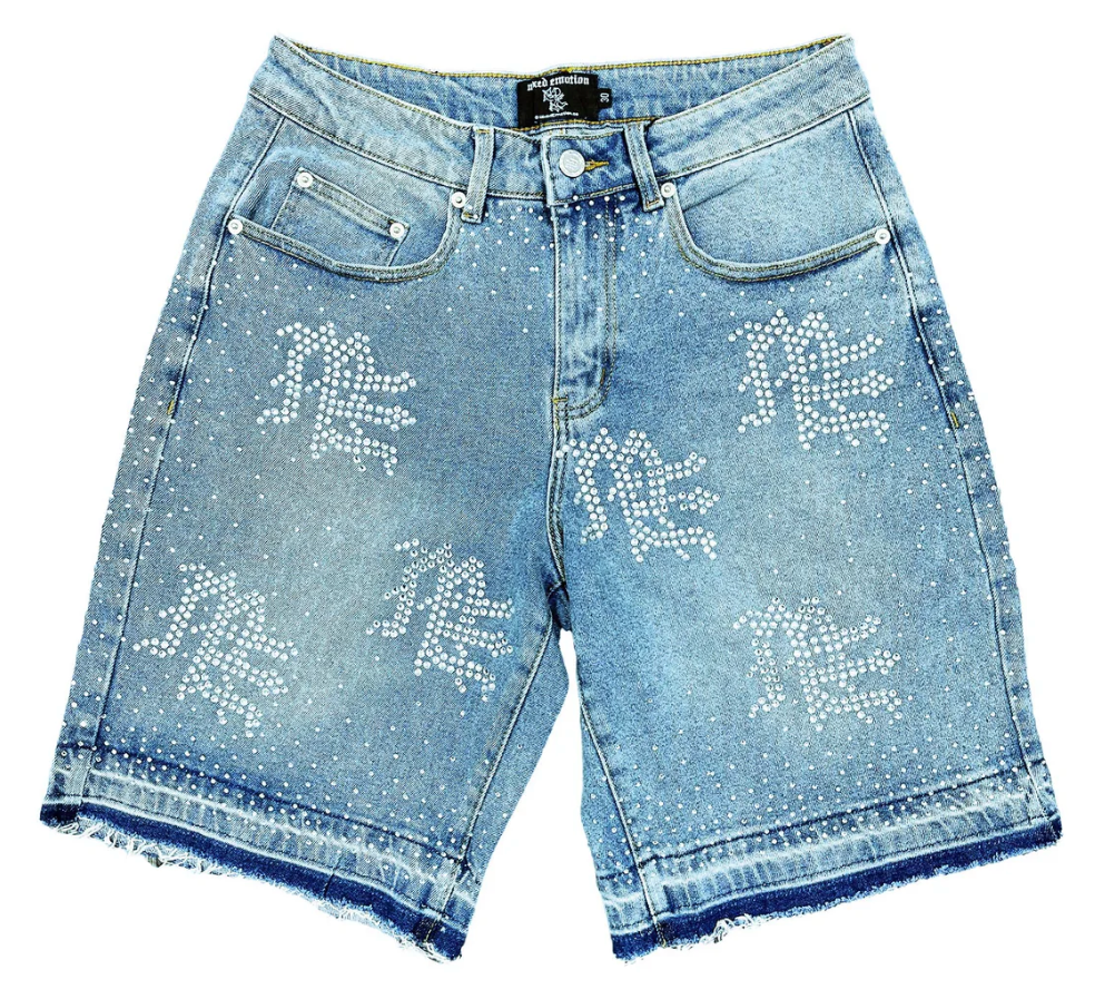 Mixed Emotions 'ME Rhinestone' Blue Jean Shorts