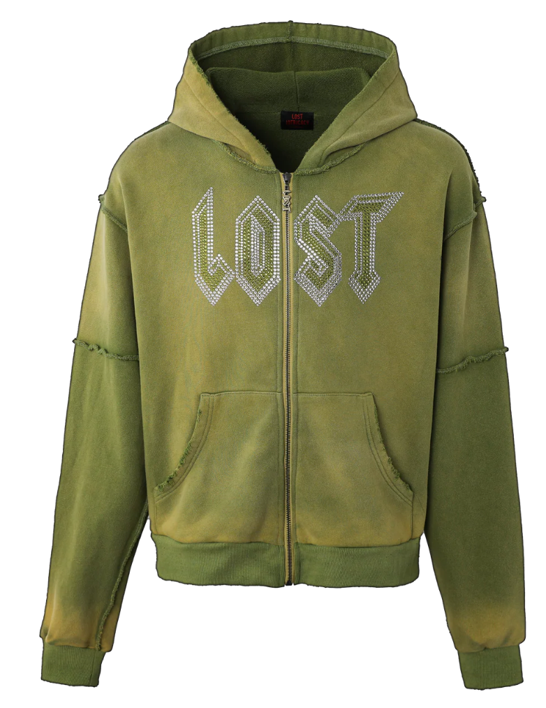 LOST INTRICACY OLIVE GREEN ZIP UP
