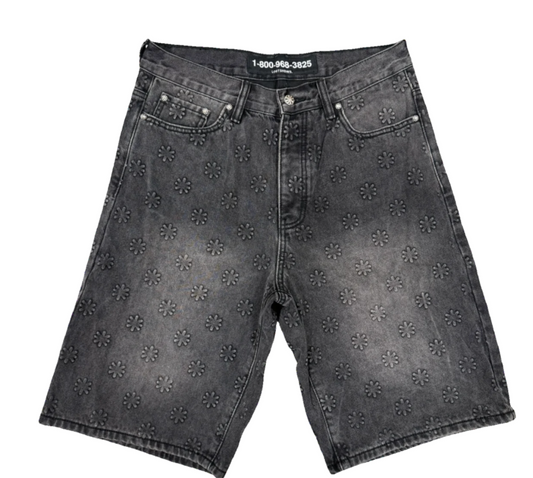 LOSTSHDWS EMBOSSED DENIM SHORT (WASHED BLACK)