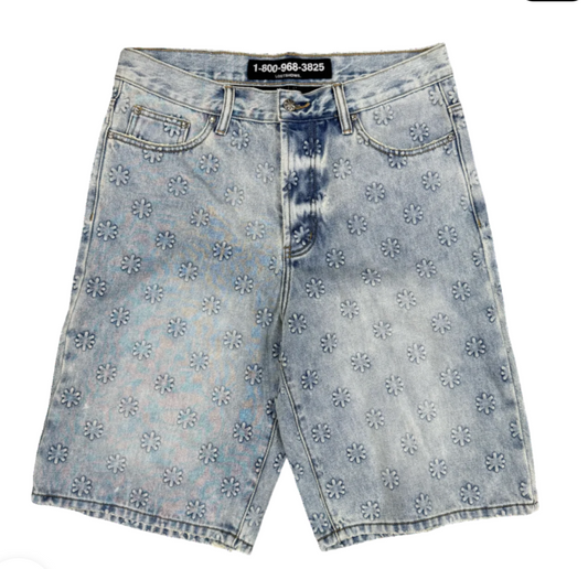 LOSTSHDWS EMBOSSED DENIM SHORT (BLUE)