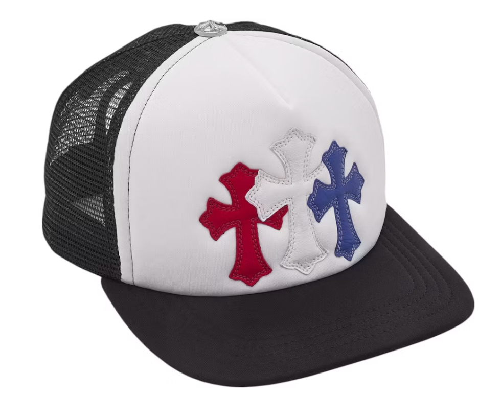 CHROME HEARTS TRUCKER HAT TRIPLE CROSS RED/WHITE/BLUE