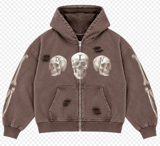 FLOOR 914 SKULL BONE ZIP-UP (BROWN)