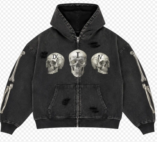 FLOOR 914 SKULL BONE ZIP-UP (BLACK)