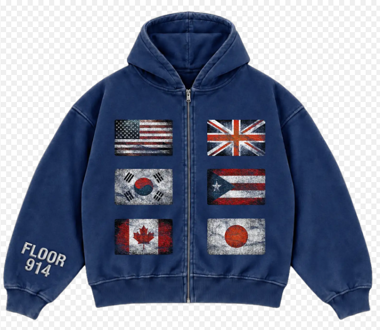 FLOOR 914 WORLDWIDE FLAG ZIP-UP (BLUE)