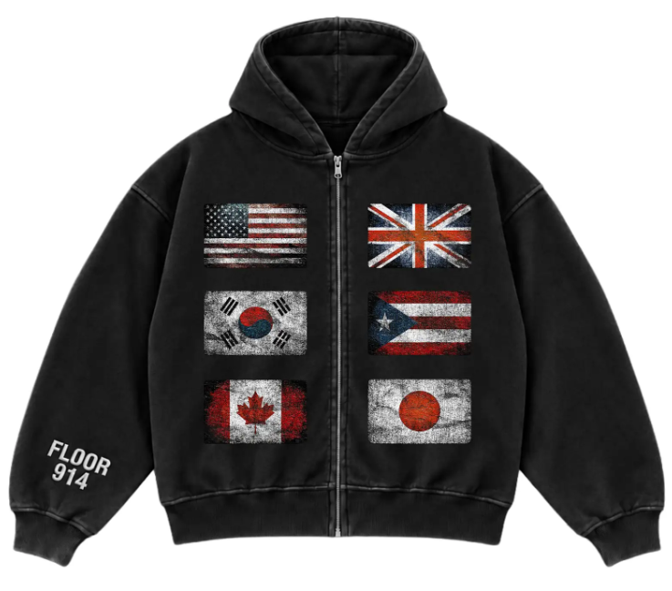 FLOOR 914 WORLDWIDE FLAG ZIP-UP (BLACK)