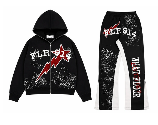 FLOOR 914 FULL SWEATSUIT BLACK/RED RHINESTONE