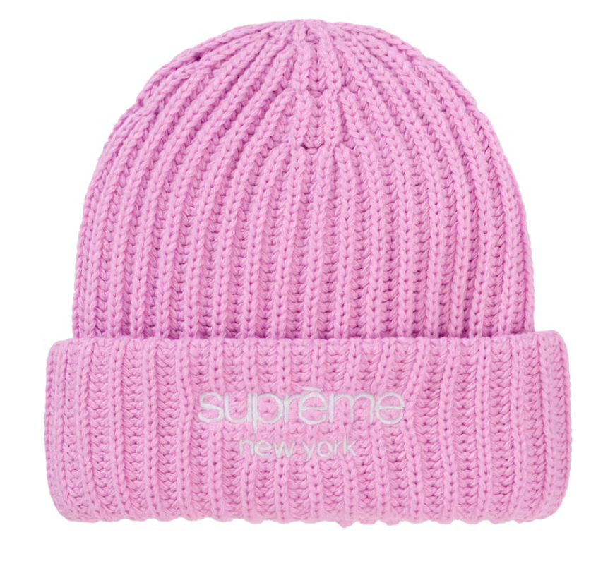 SUPREME CHUNKY RIB CLASSIC LOGO BEANIE PINK