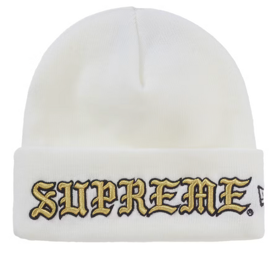 SUPREME NEW ERA OLD ENGLISH BEANIE WHITE