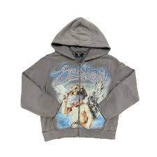 MIXED EMOTIONS CUPID GREY RHINESTONE ZIPUP HOODIE