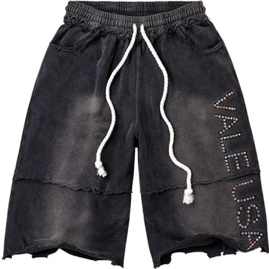VALE BLACK ACID WASH 3/4 SWEATSHORTS